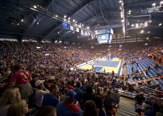 The crowd at Allen Fieldhouse before a men’s basketball game