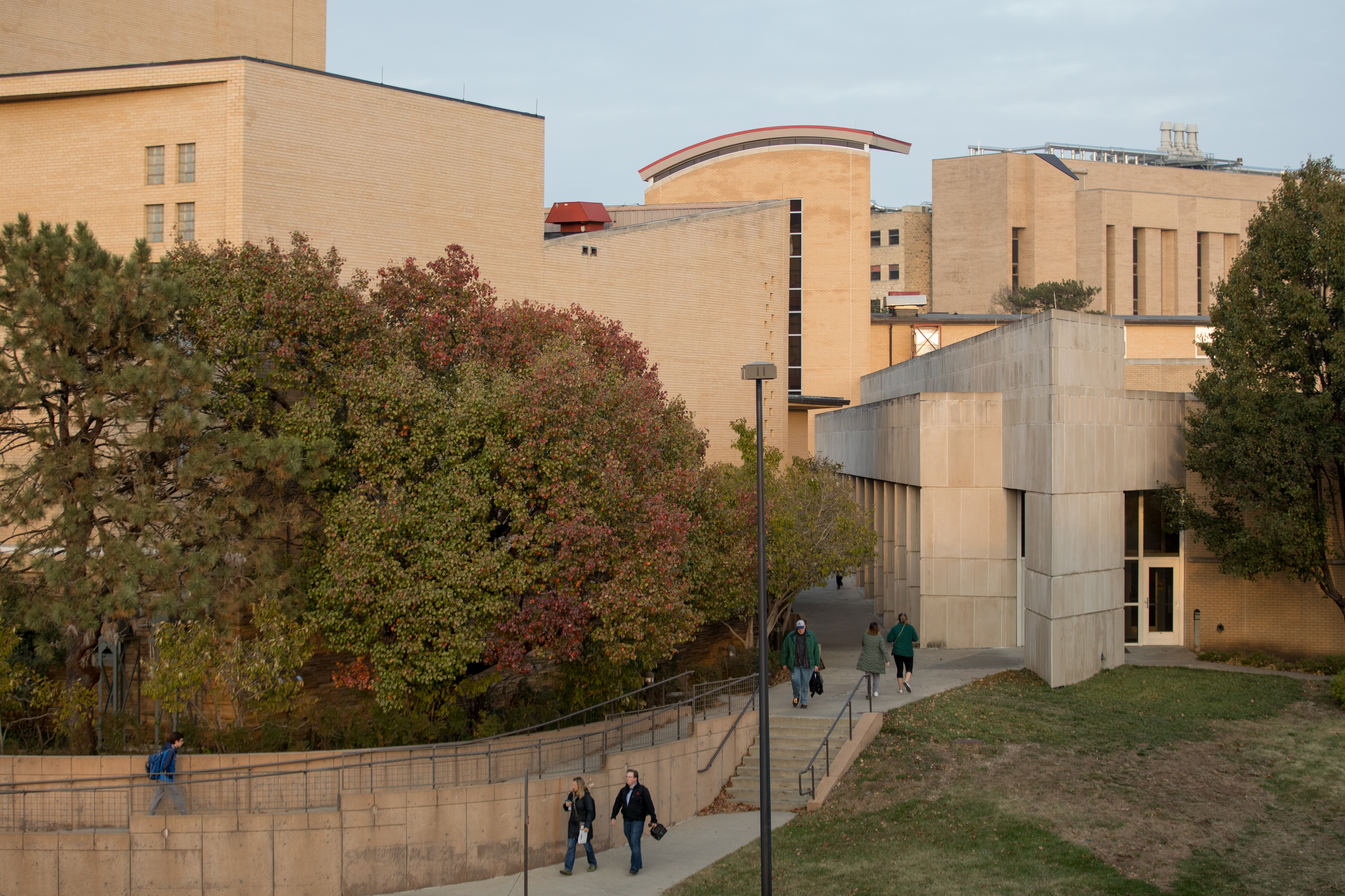 Students walking around Murphy Hall on KU’s Lawrence campus