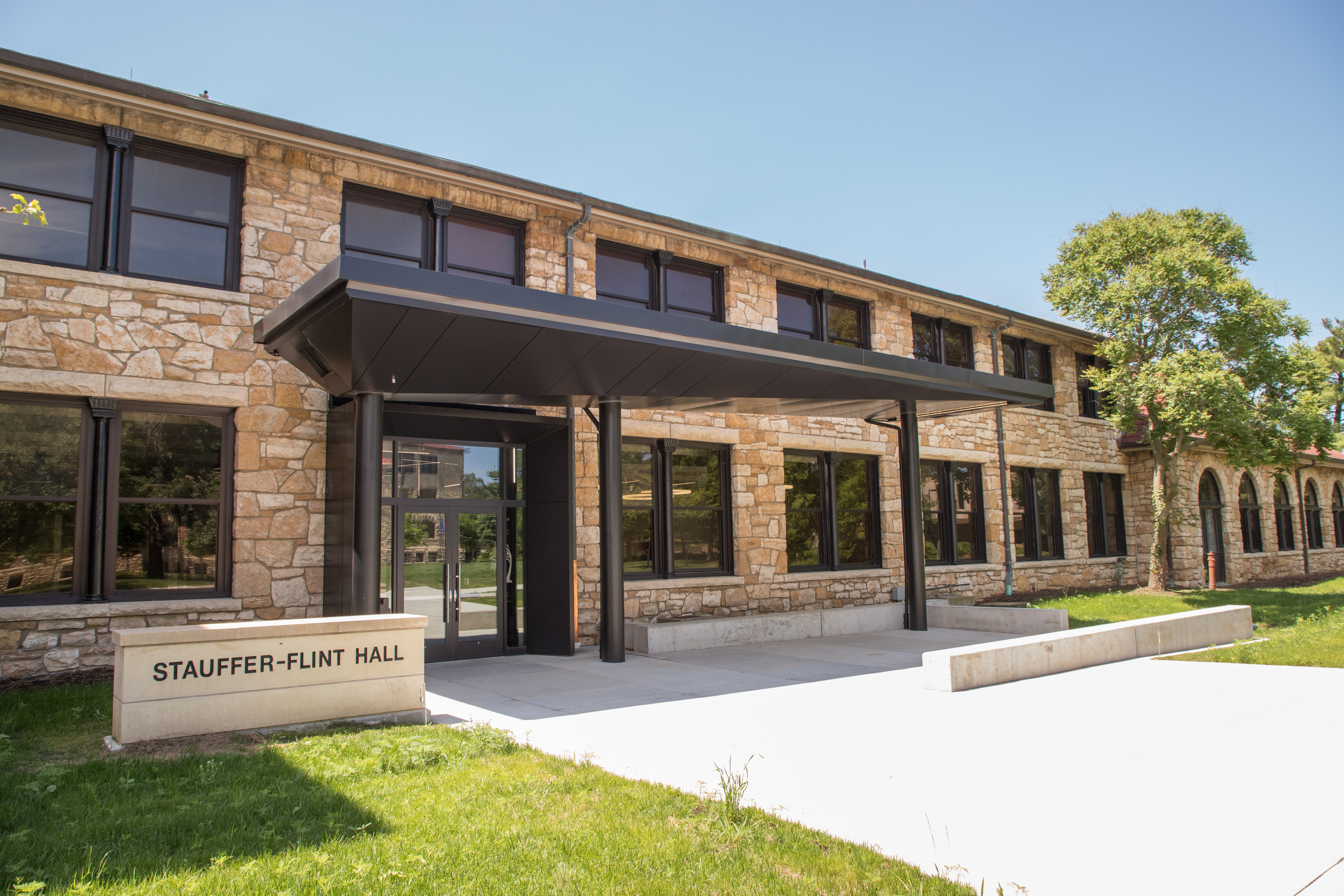 The new main entrance of Stauffer-Flint facing north