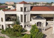 aerial view of Anschutz Library and its courtyard