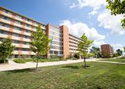 Lewis Residence Hall on Daisy Hill on a sunny afternoon
