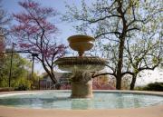 alumni Place fountain behind scholarship halls