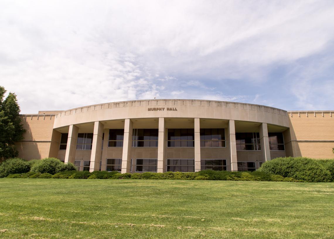 View from the lawn to the south of Murphy Hall on KU’s Lawrence campus