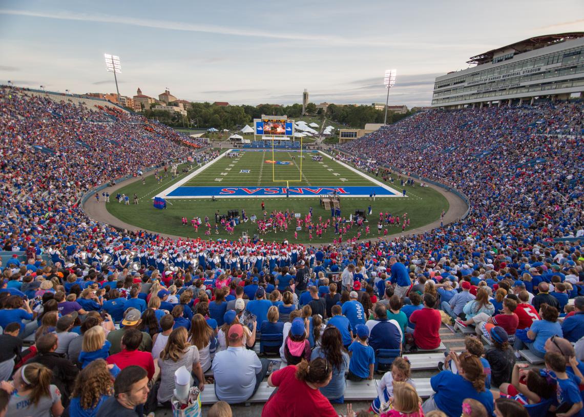 Home to KU football, David Booth Kansas Memorial Stadium is a focus of KU pride