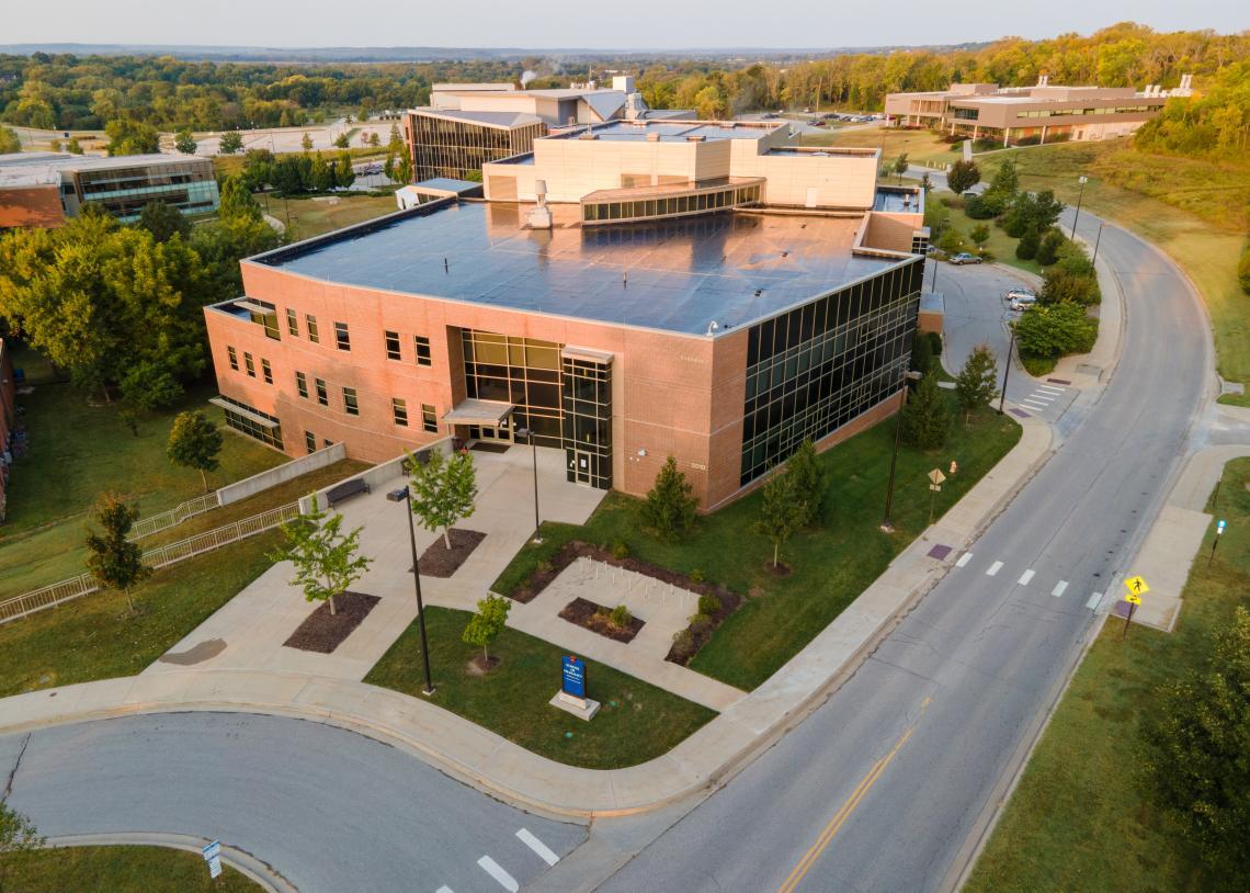 Aerial view of the School of Pharmacy building