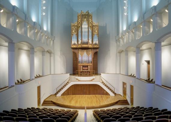 interior of The Bales Organ Recital Hall inside the Lied Center