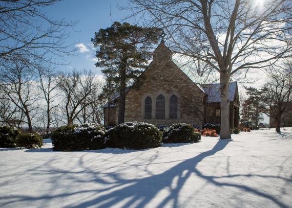 Danforth Chapel covered in snow