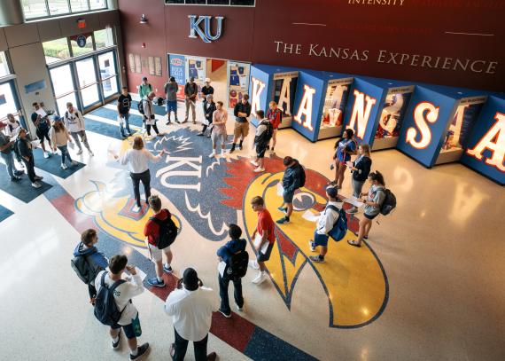 Visitors gather in Allen Fieldhouse’s foyer