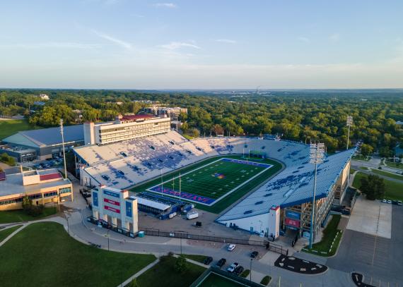 David Booth Kansas Memorial Stadium can accommodate 35,000 KU fans.