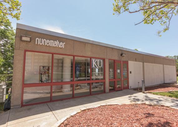 Nunemaker Center’s front entrance. The name Nunemaker is found on the top left of corner of the building’s front face