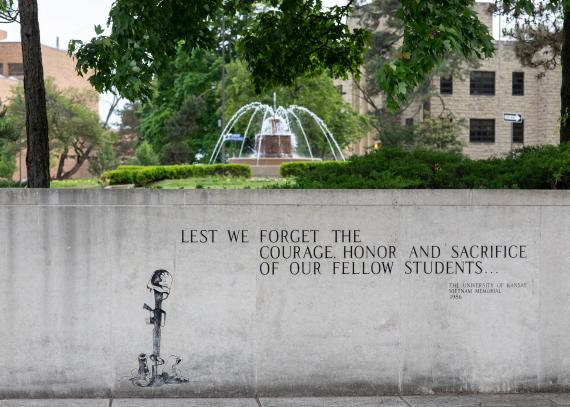 A closeup of the Vietnam War Memorial on Memorial Drive